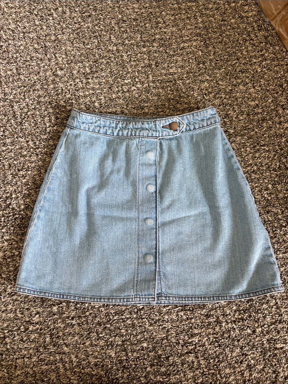 Zara Light Blue Denim Button-Front A-Line Mini Skirt